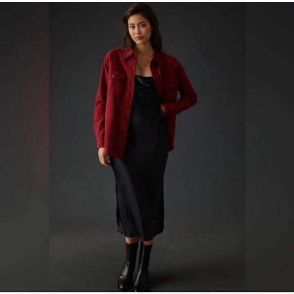 Good American Sueded Fleece Shacket Shirt Jacket Burgundy Size 3-4 - Picture 3 of 9